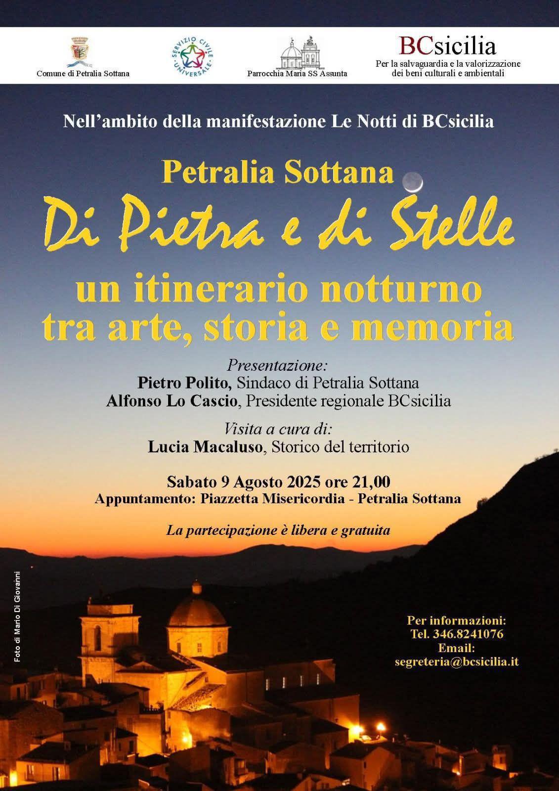 "Dl PIETRA E Dl STELLE". Petralia Sottana in un itinerario notturno tra Arte, Storia e Memoria (inizio ore 21.00)