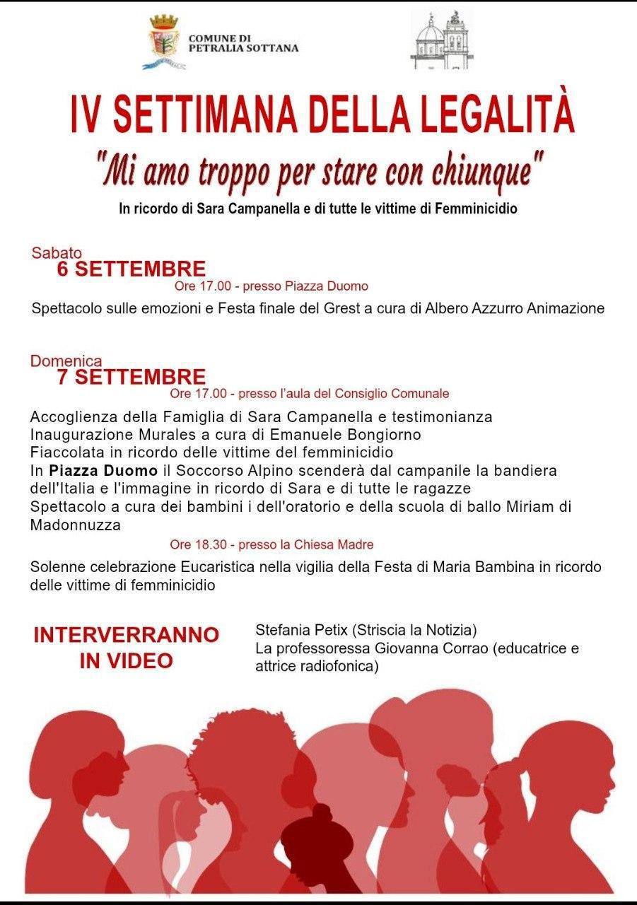 Settimana della Legalità "Mi amo troppo per stare con chiunque" (Sara Campanella) Contro ogni femminicidio!