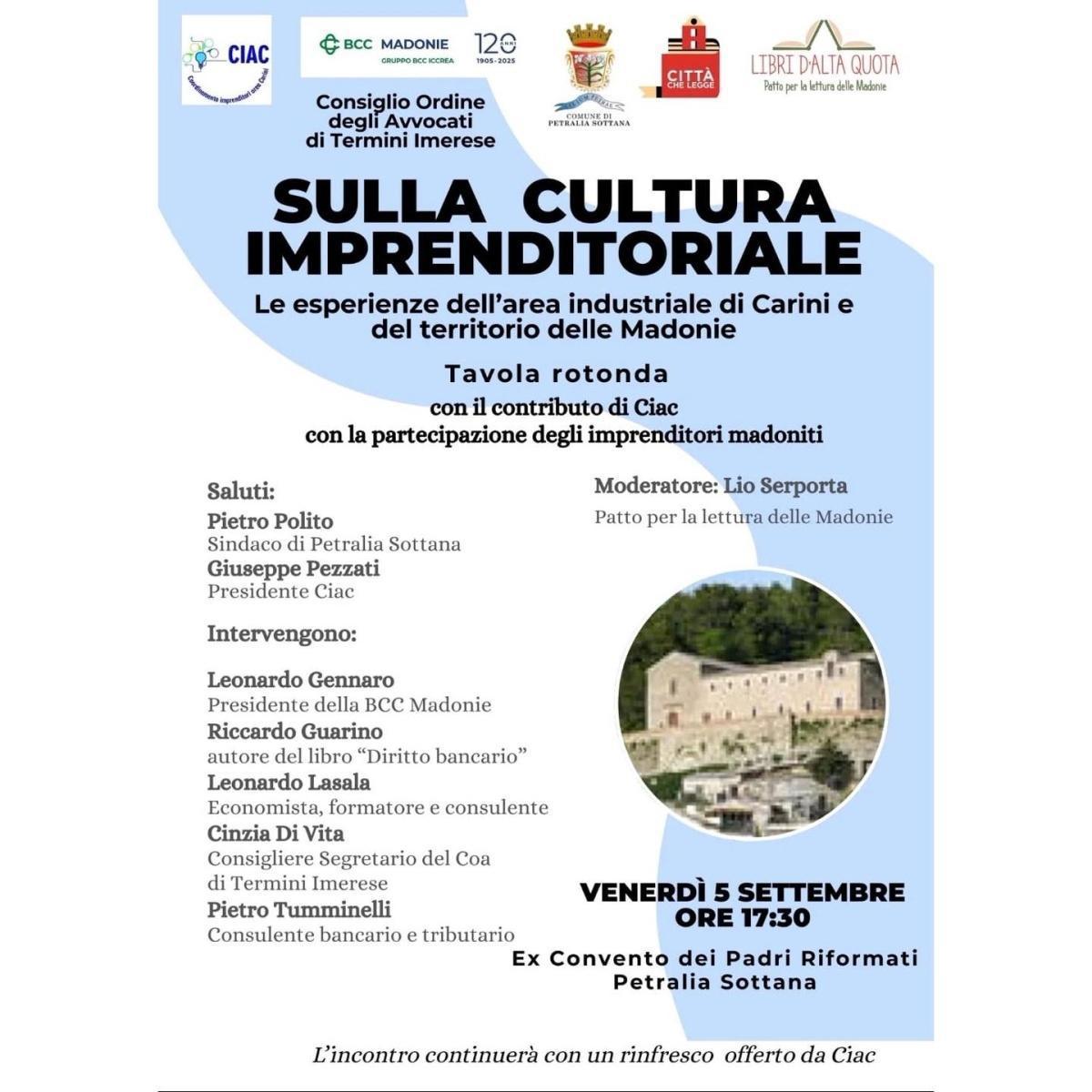Sulla Cultura Imprenditoriale: Le esperienze dell'area industriale di Carini e del territorio delle Madonie (inizio ore 17.30)