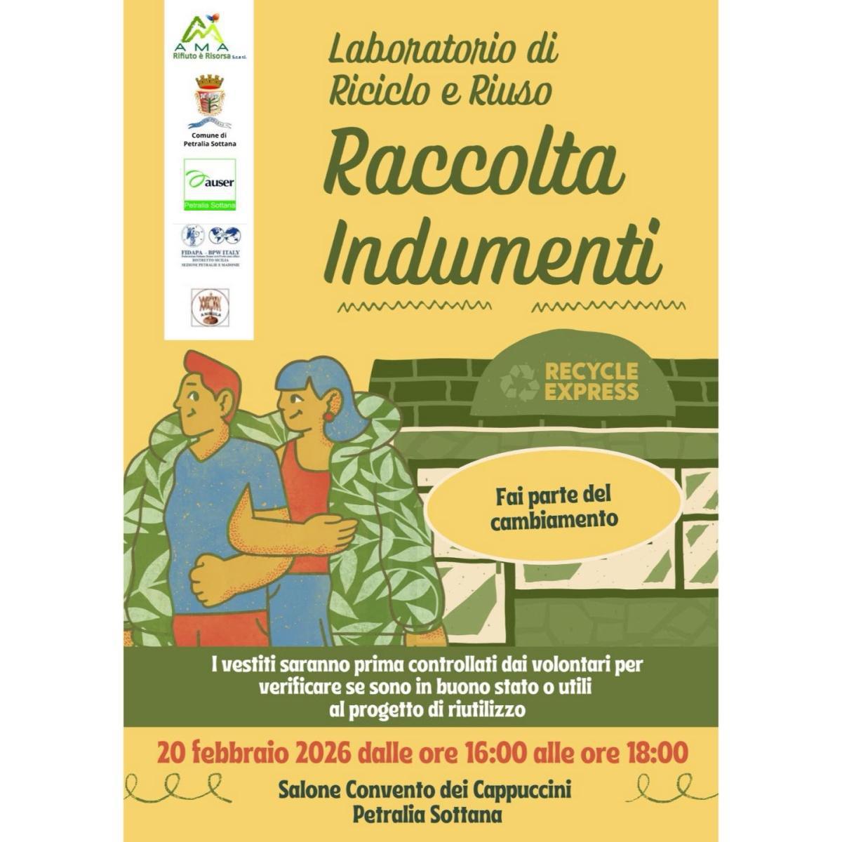 Raccolta indumenti - Laboratorio di Riciclo e riuso (dalle ore 16.00 alle ore 18.00)