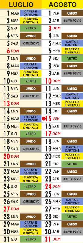 Calendario Raccolta Differenziata