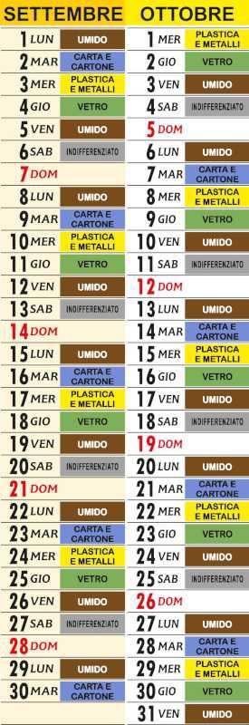 Calendario Raccolta Differenziata