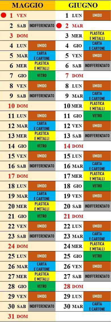 Calendario Raccolta Differenziata