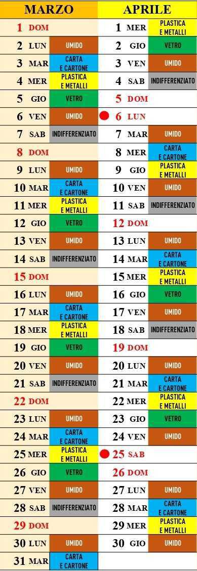 Calendario Raccolta Differenziata