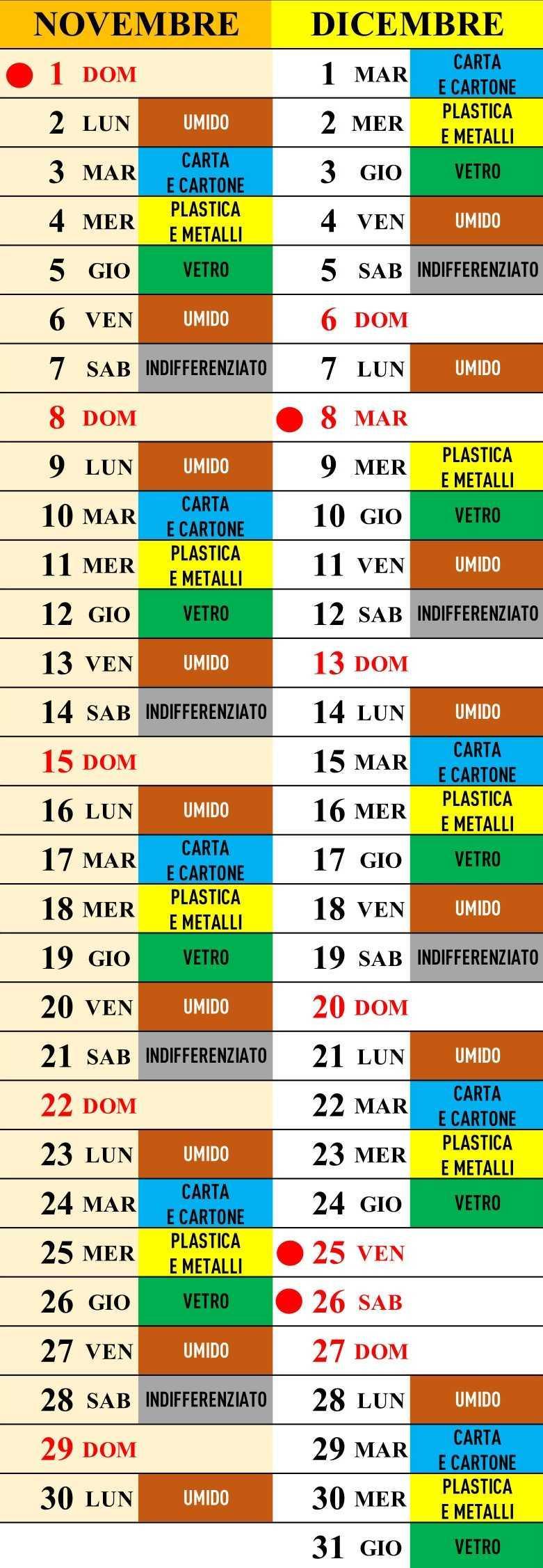 Calendario Raccolta Differenziata