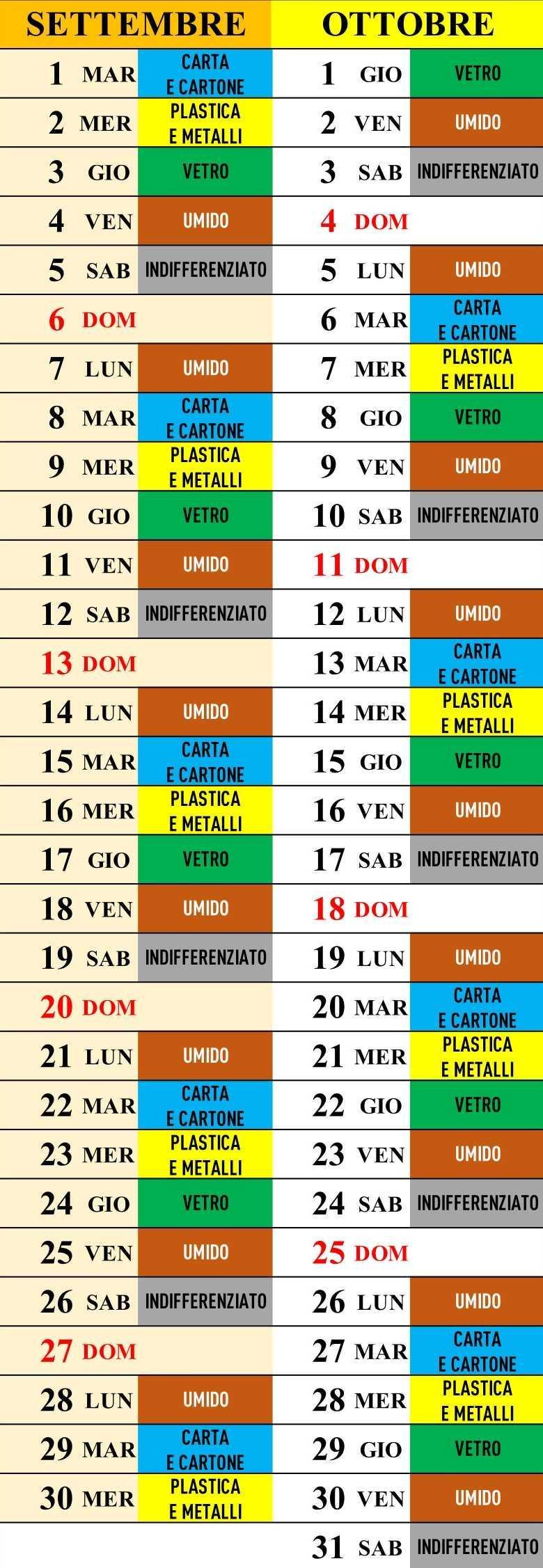 Calendario Raccolta Differenziata