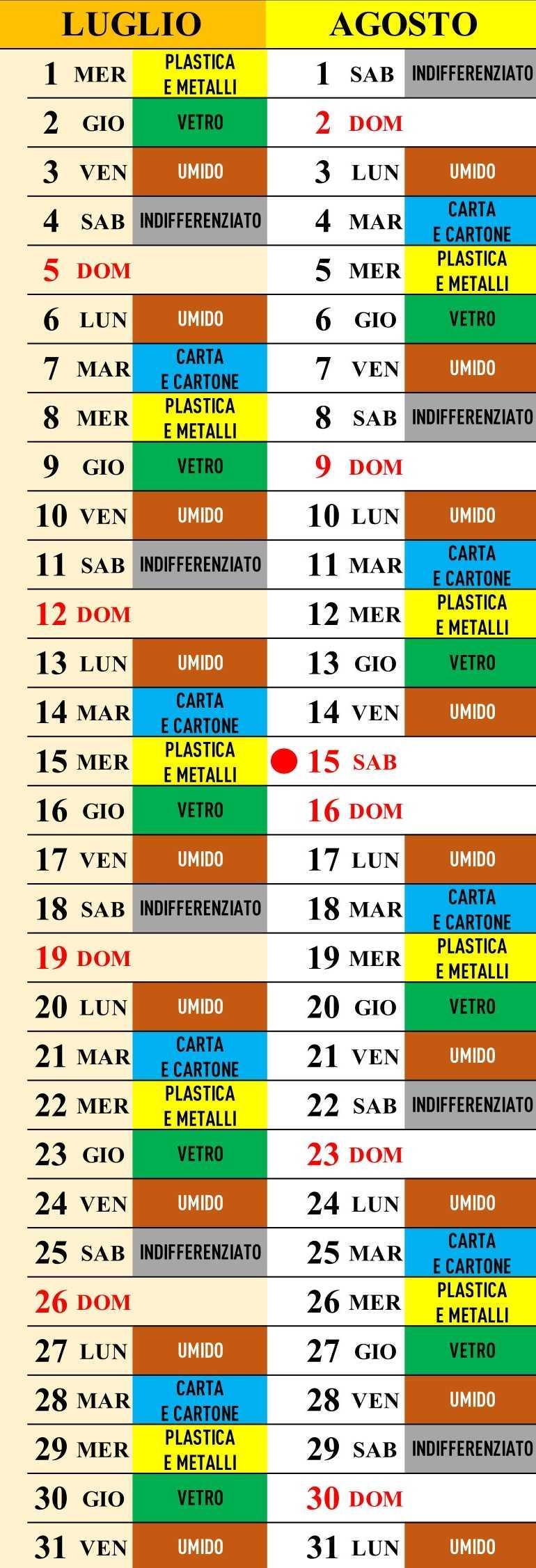 Calendario Raccolta Differenziata