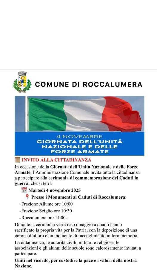 Giornata dell’Unità Nazionale e delle Forze Armate (dalle ore 10.00) Giornata dell’Unità Nazionale e delle Forze Armate (dalle ore 10.00)