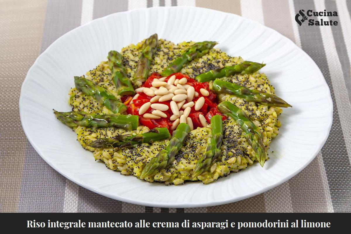 RISO INTEGRALE MANTECATO ALLA CREMA DI ASPARAGI E POMODORINI AL LIMONE...