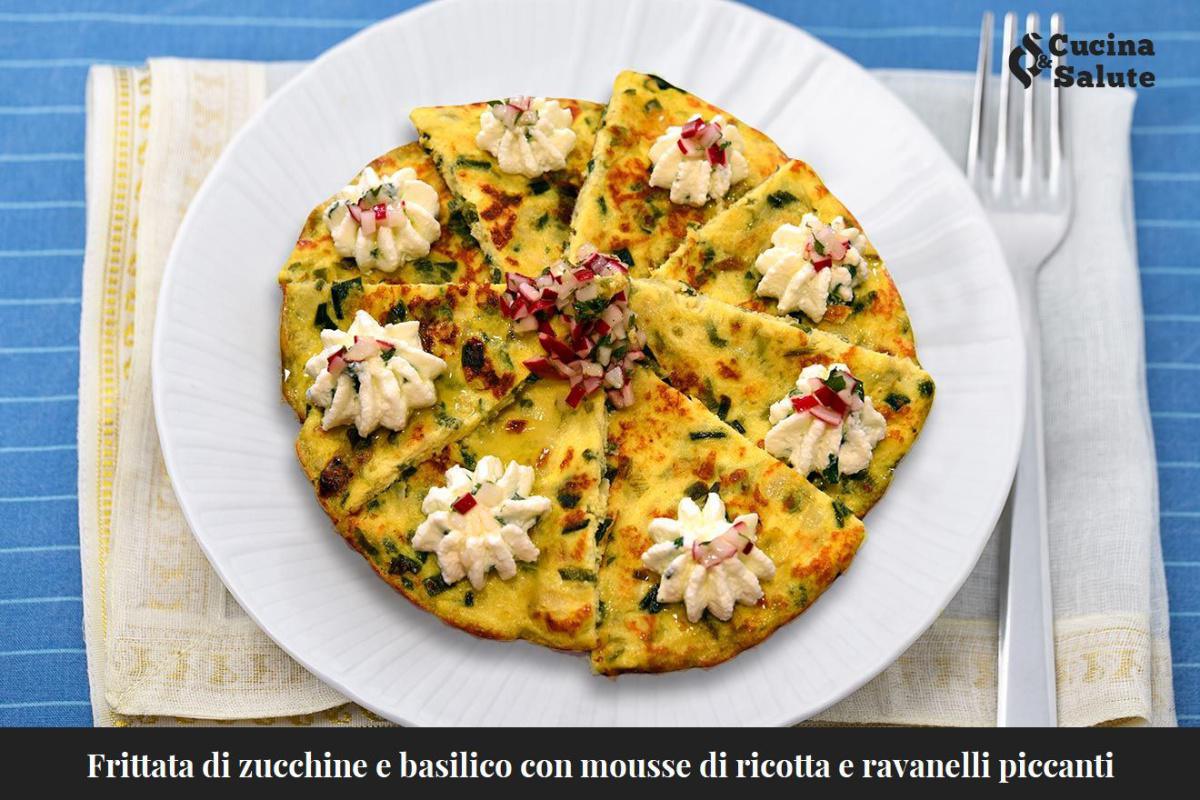 FRITTATA DI ZUCCHINE E BASILICO CON MOUSSE DI RICOTTA E RAVANELLI PICCANTI....