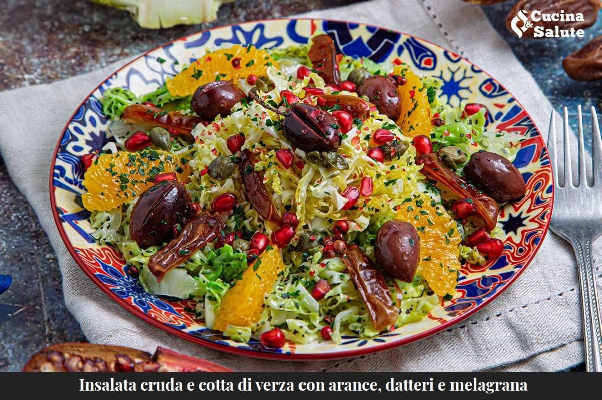 INSALATA CRUDE E COTTA DI VERZA CON ARANCE, DATTERI E MELOGRANO...