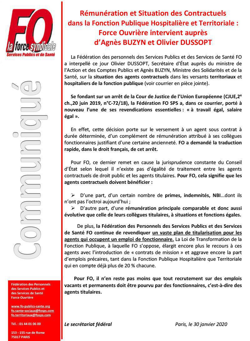 Intervention FO contractuels FPH et FPT