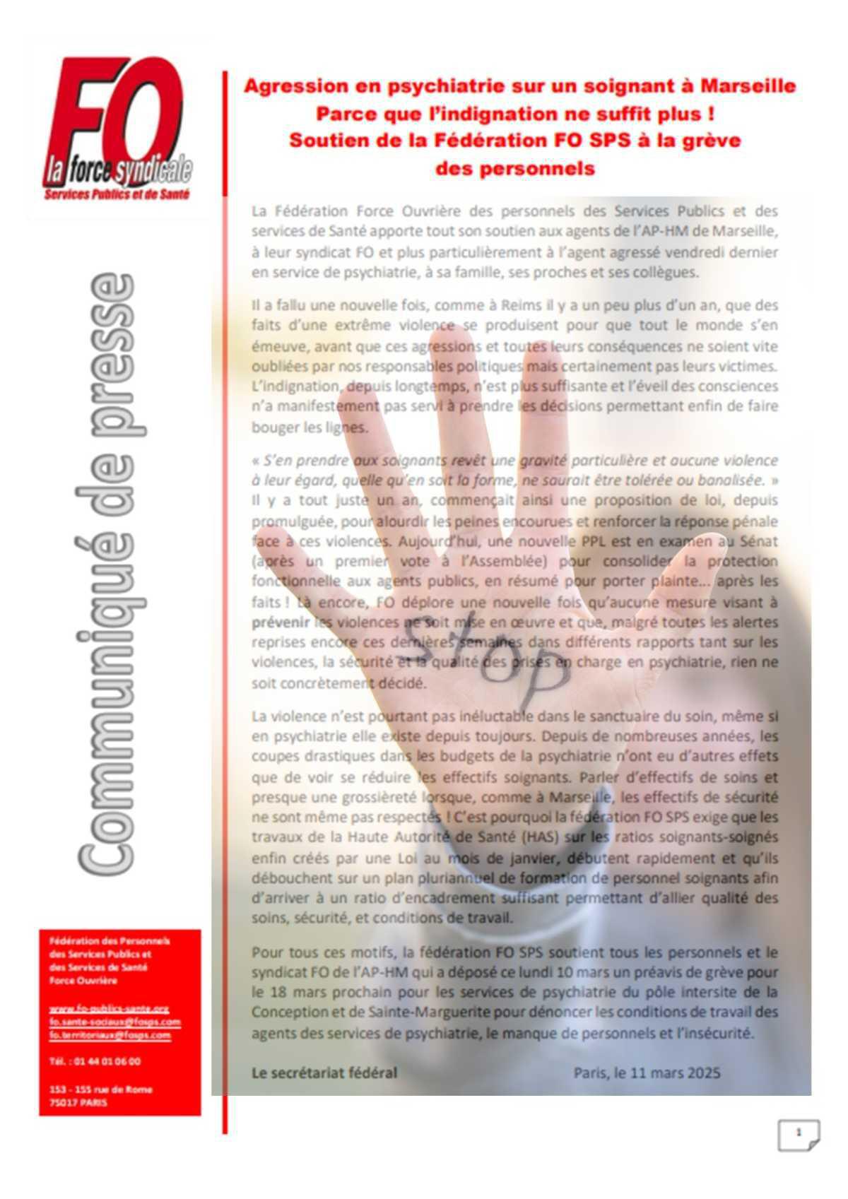Agression en psychiatrie sur un soignant à Marseille. Parce que l’indignation ne suffit plus !