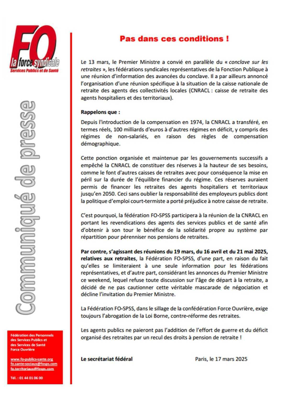 Pas dans ces conditions !
