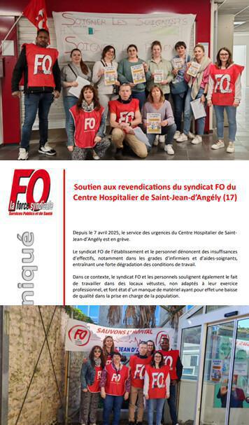 Soutien aux revendications du syndicat FO du Centre Hospitalier de Saint-Jean-d’Angély (17).