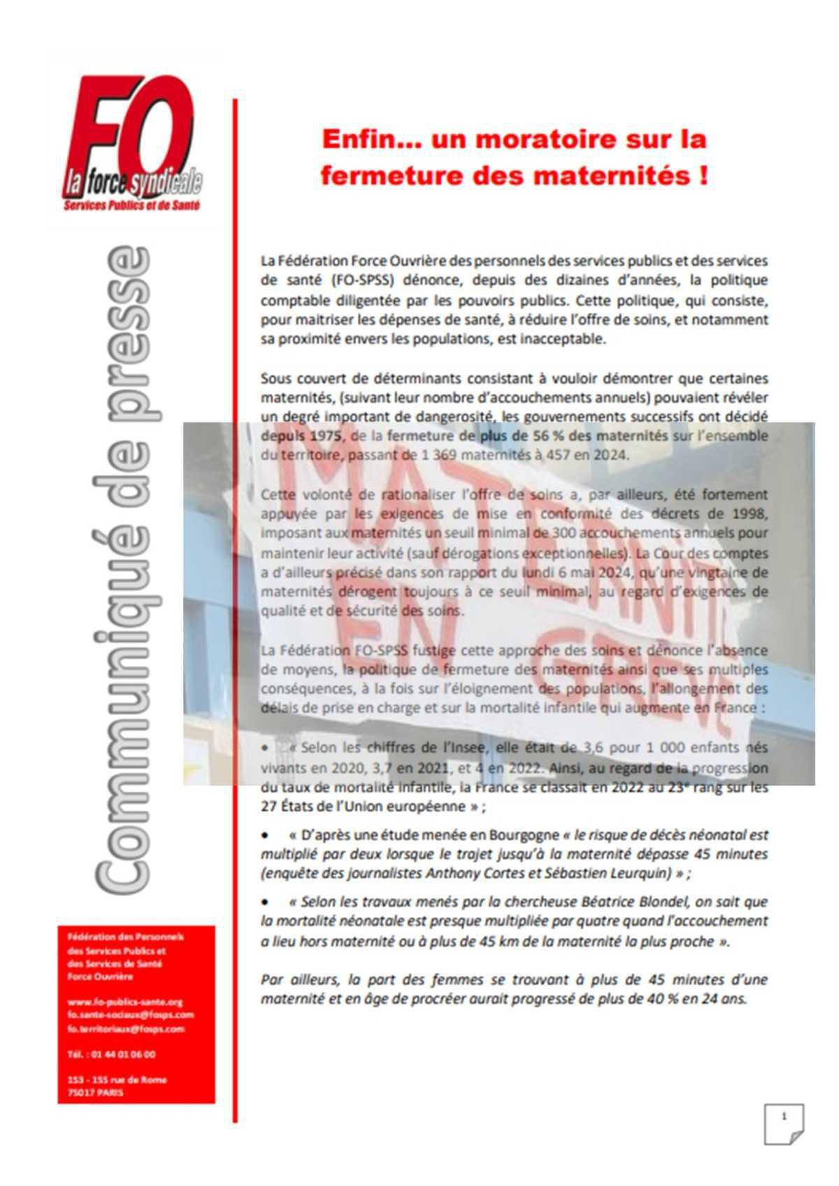 Enfin… un moratoire sur la fermeture des maternités !