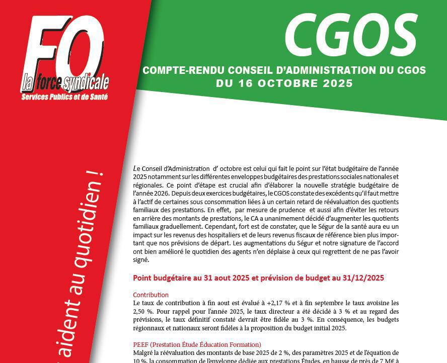 Compte rendu du CA du CGOS du 16 octobre 2025