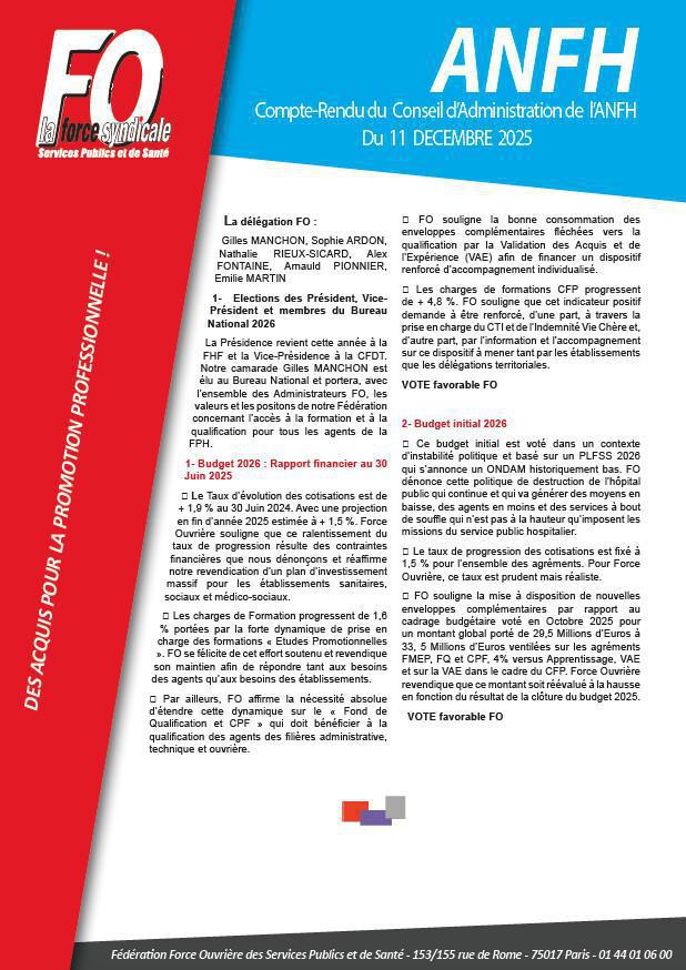 Compte rendu du CA de l’ANFH du 11 Décembre 2025.