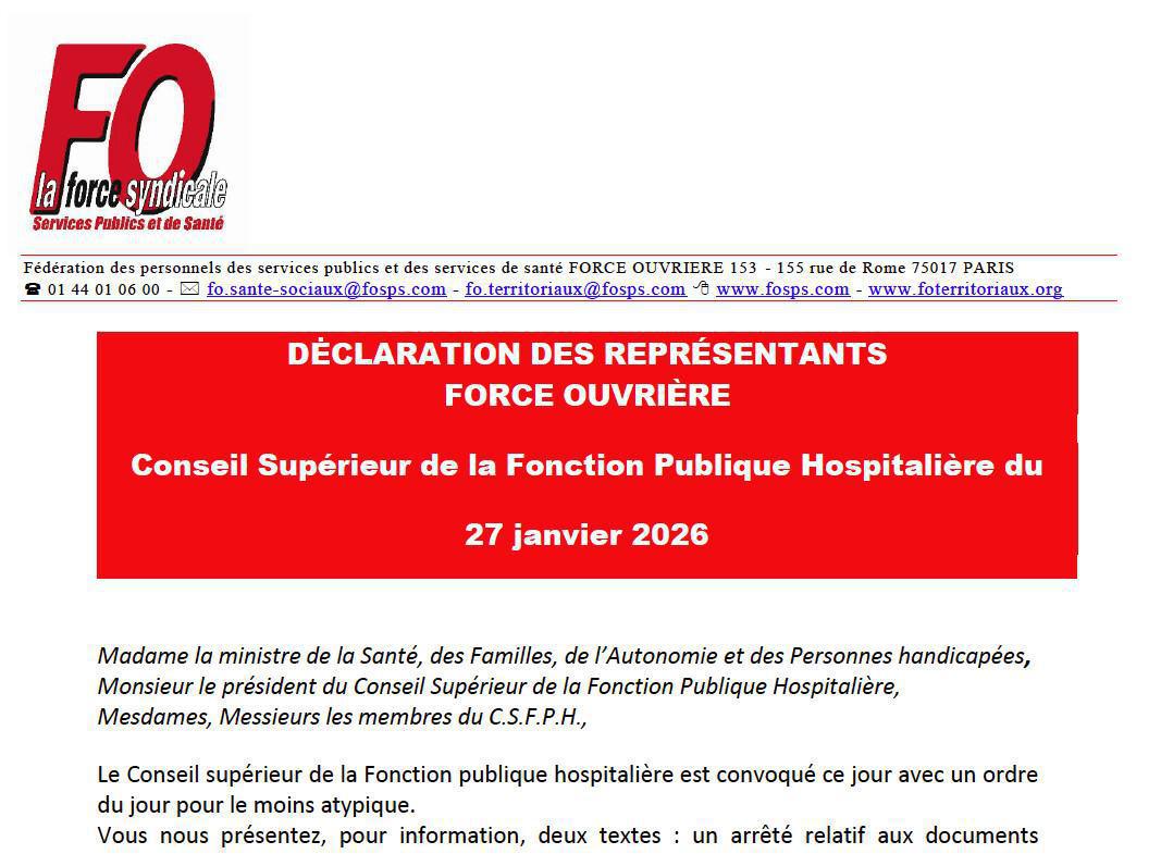 Déclaration liminaire FO au CSFPH du 27 janvier 2026
