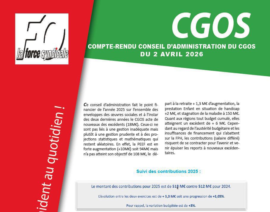 Compte rendu du CA du CGOS du 2 AVRIL 2026