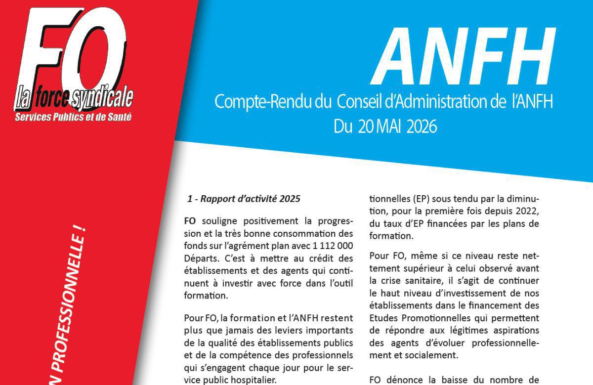 Compte rendu du CA de l'ANFH du 20 mai 2026