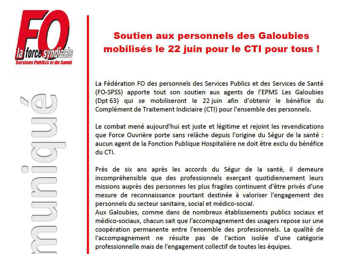 Communiqué de soutien aux personnels des Galoubies mobilisés le 22 juin pour le CTI pour tous.