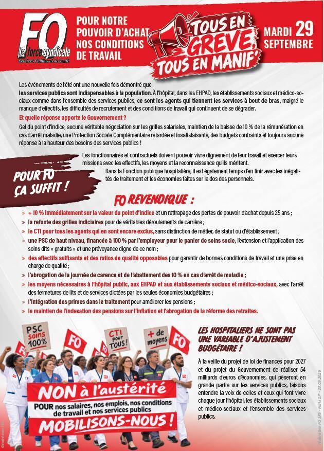 Le 29 septembre 2026 : tous en grève et en manifestation pour notre pouvoir d’achat et nos conditions de travail !