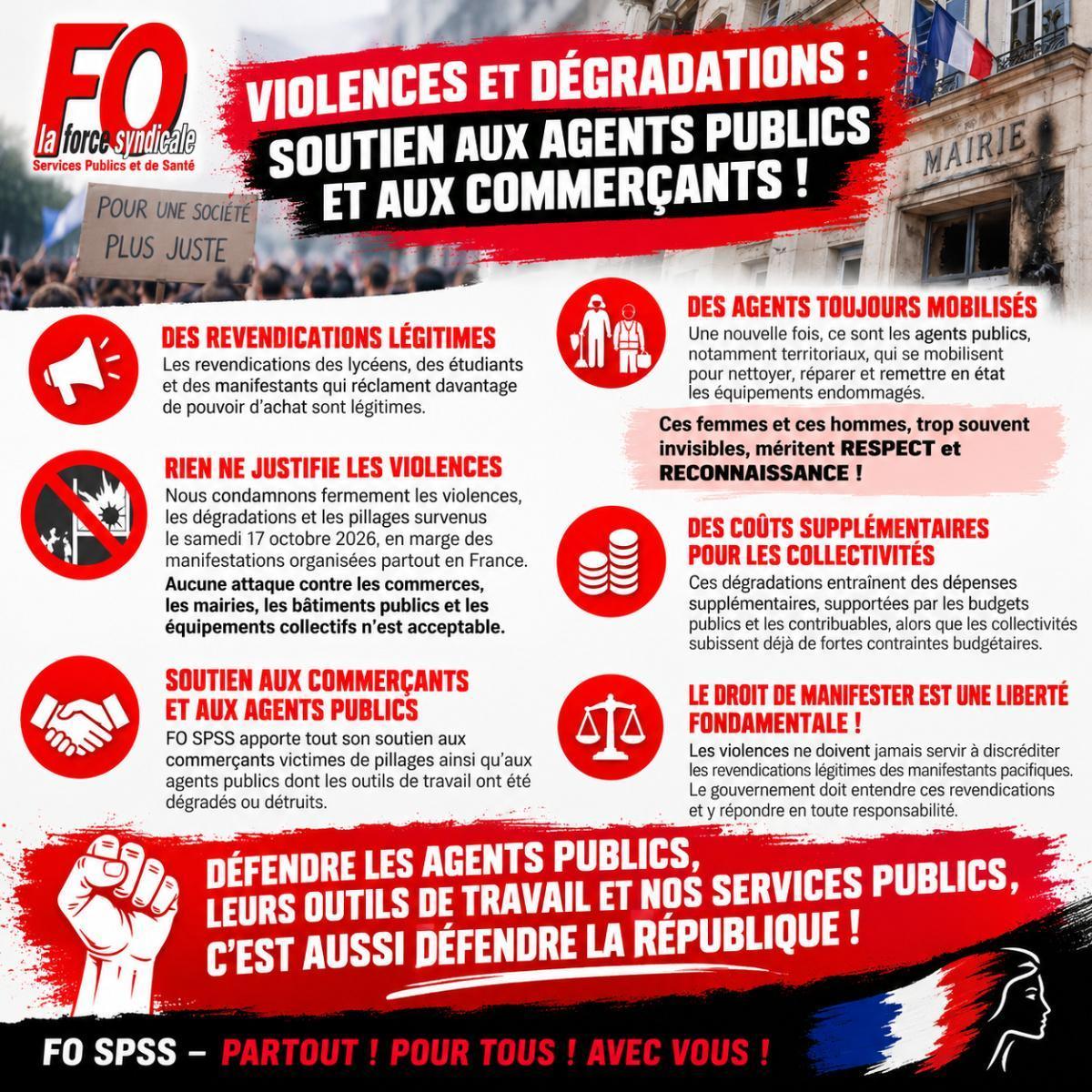 VIOLENCES ET DÉGRADATIONS : SOUTIEN AUX AGENTS PUBLICS ET AUX COMMERÇANTS !