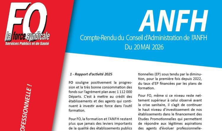 Compte rendu du CA de l'ANFH du 20 mai 2026