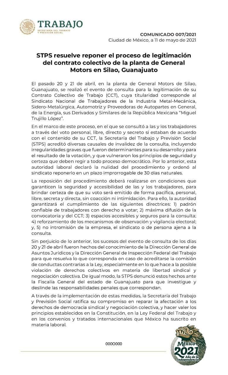 Stps Resuelve Reponer El Proceso De Legitimación Del Contrato Colectivo De Gm Silao 5078