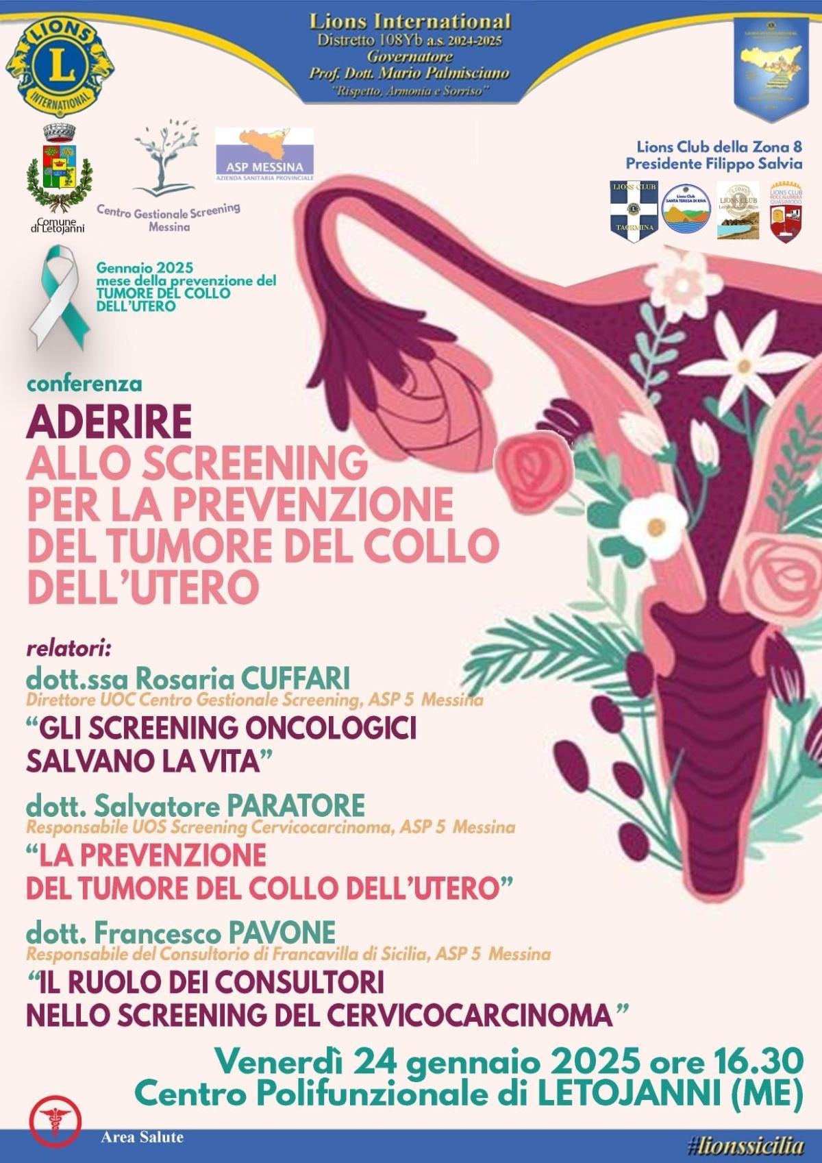 Conferenza: aderire allo screening per la prevenzione del tumore del collo dell'utero (inizio ore 16.30)