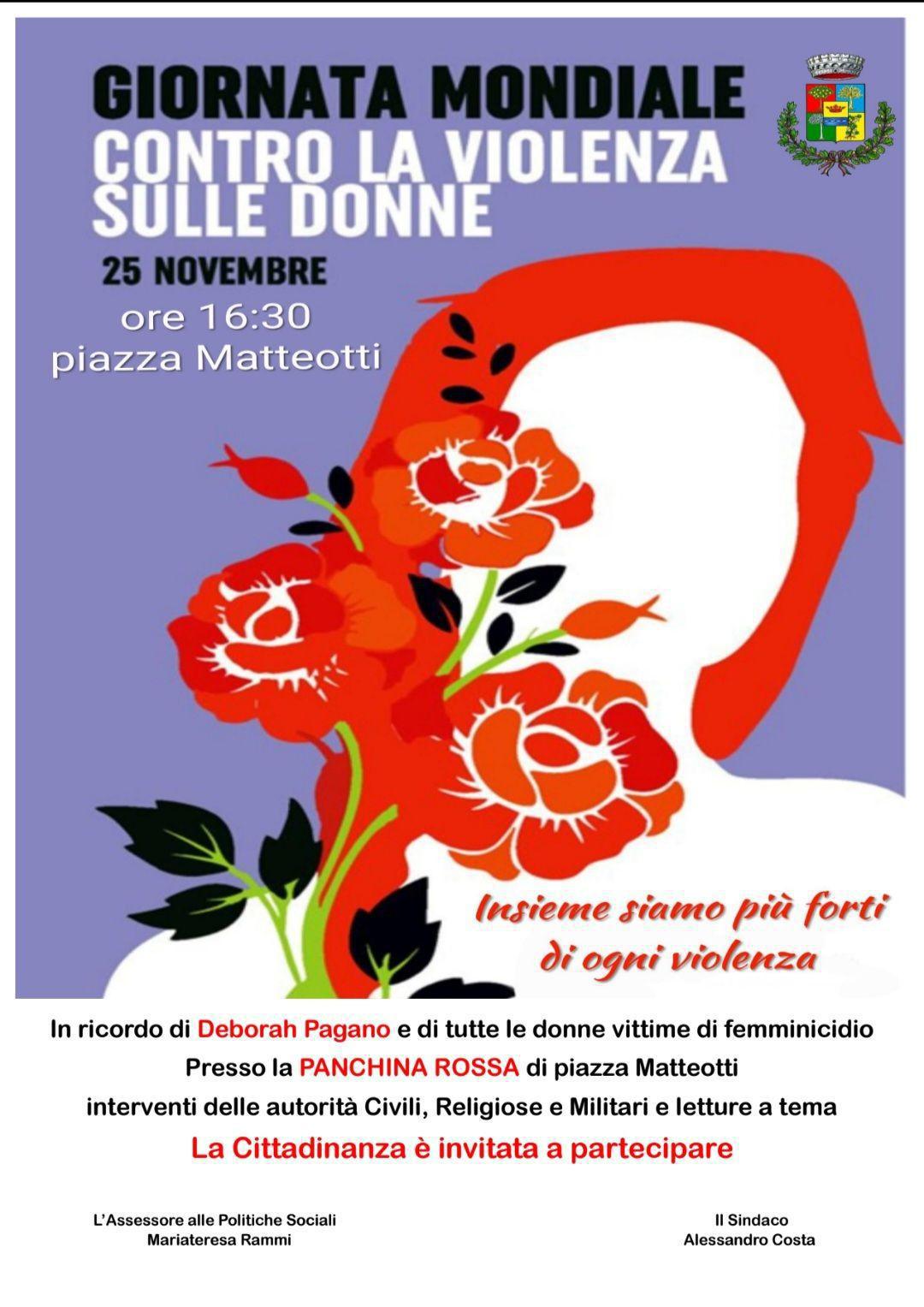 Giornata Mondiale contro la Violenza sulle Donne (inizio ore 16.30) Giornata Mondiale contro la Violenza sulle Donne (inizio ore 16.30)