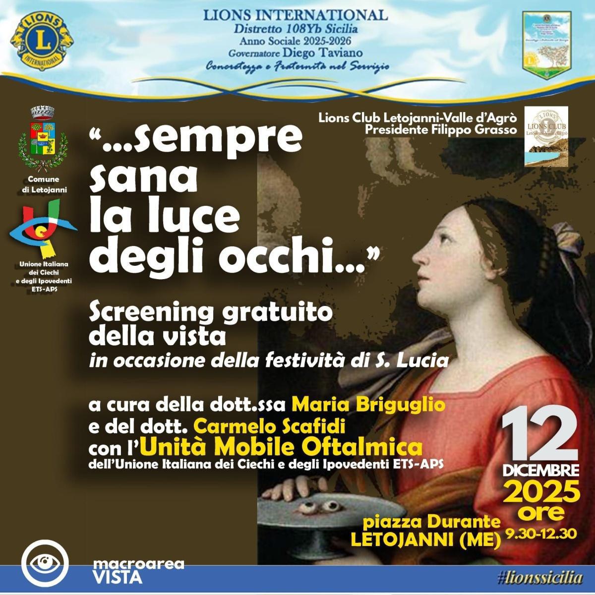 Screening gratuito della vista "...sempre sana la luce degli occhi..." (inizio ore 9.30)