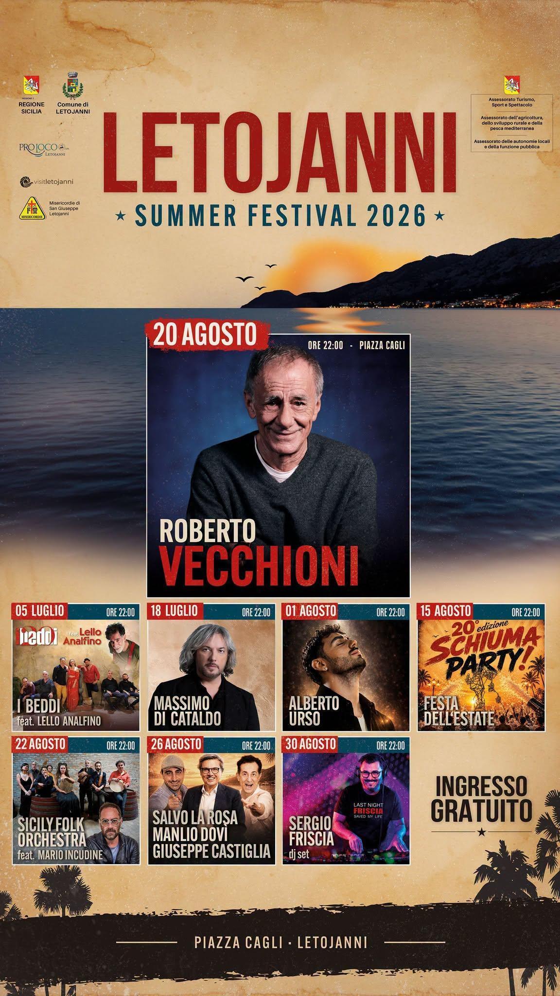 Letojanni Summer Festival 2026 - Roberto Vecchioni - (Inizio ore 22:00)