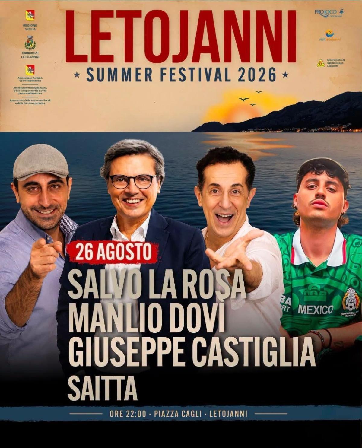 Letojanni Summer Festival 2026 - Salvo La Rosa, Giuseppe Castiglia e Manlio Dovì (Inizio ore 22:00)
