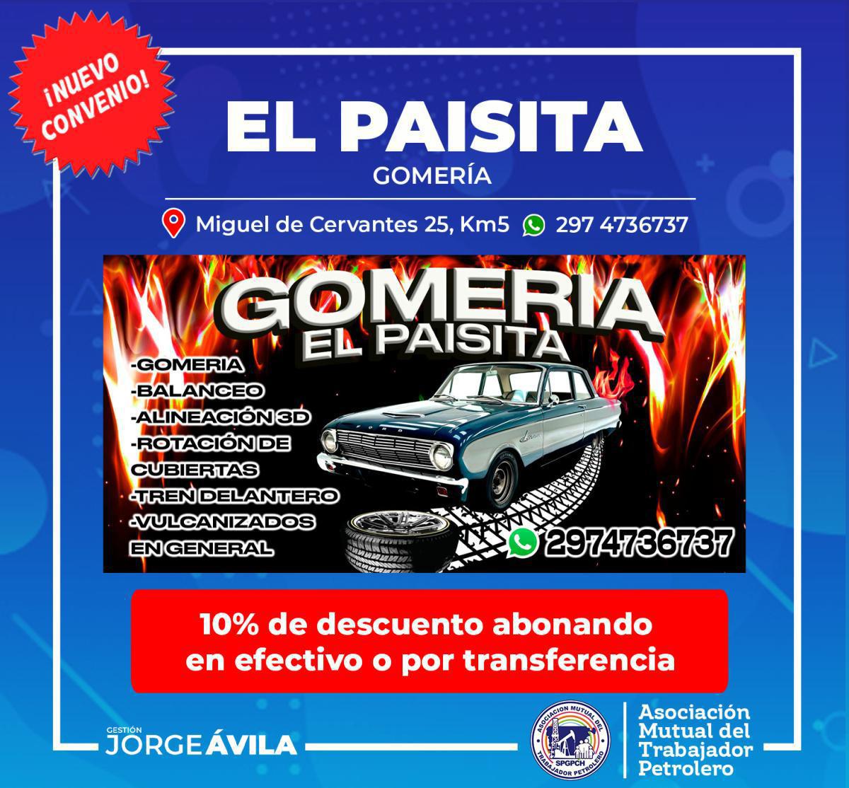 Nuevo convenio con Gomería El Paisita!
