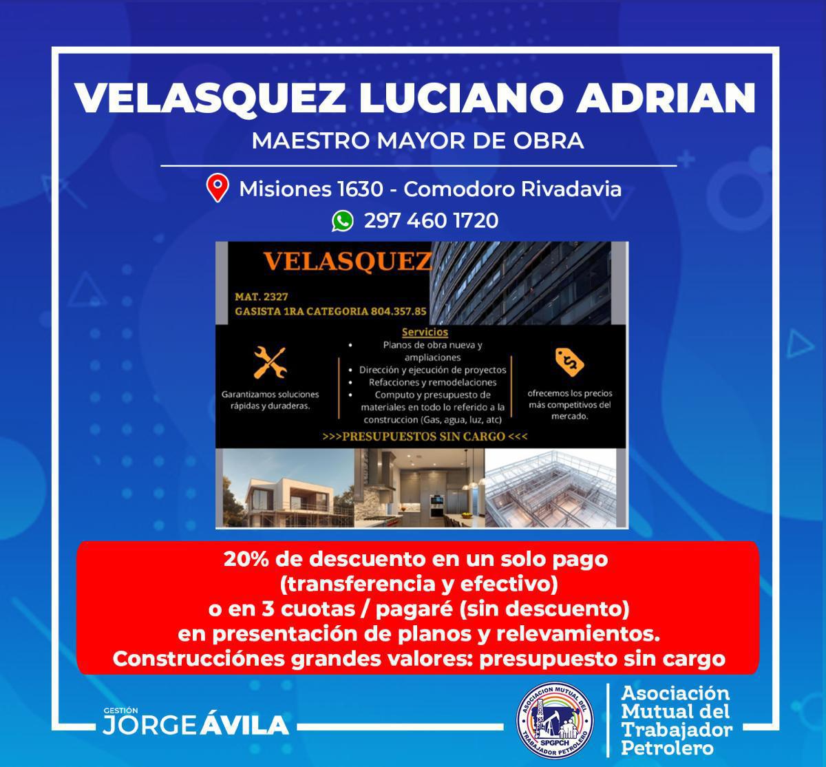 Nuevo convenio con Velasquez Luciano Adrián, Maestro Mayor de Obra