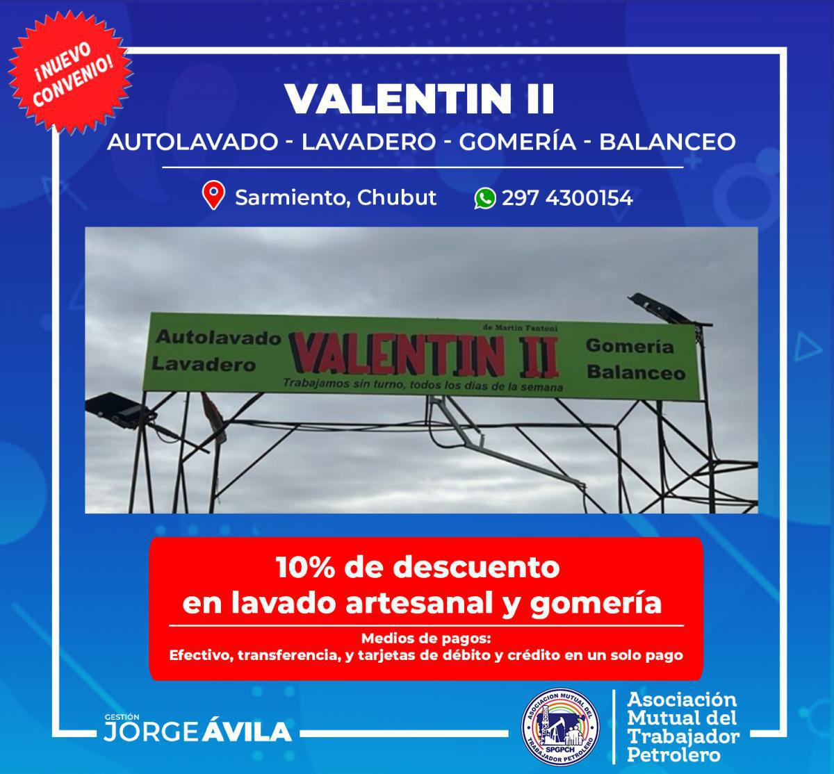 Nuevo convenio con Valentín II - Lavadero y Gomería