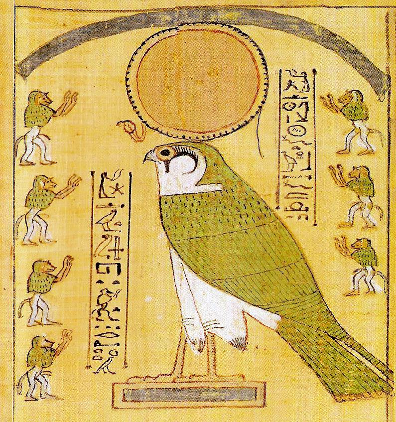 Viñeta que hace referencia a la aparición de Re, al amanecer. Capítulo XVI del Libro de los Muertos. Papiro de Hu-Nefer. (BM EA 9901/1)