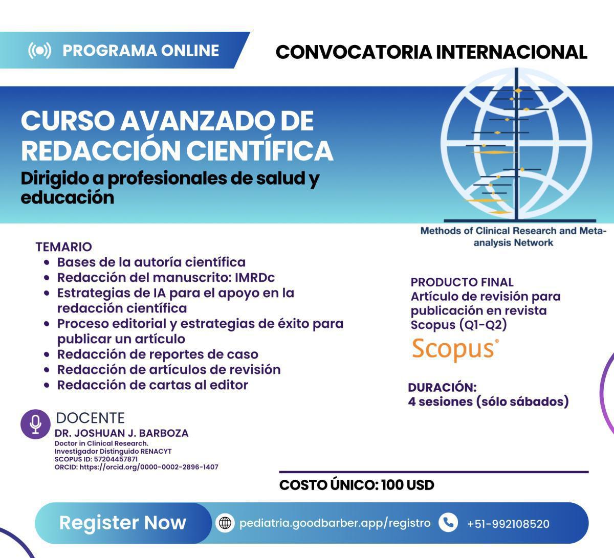 ESPECIALIZACIÓN EN REDACCIÓN Y PUBLICACIÓN CIENTÍFICA
