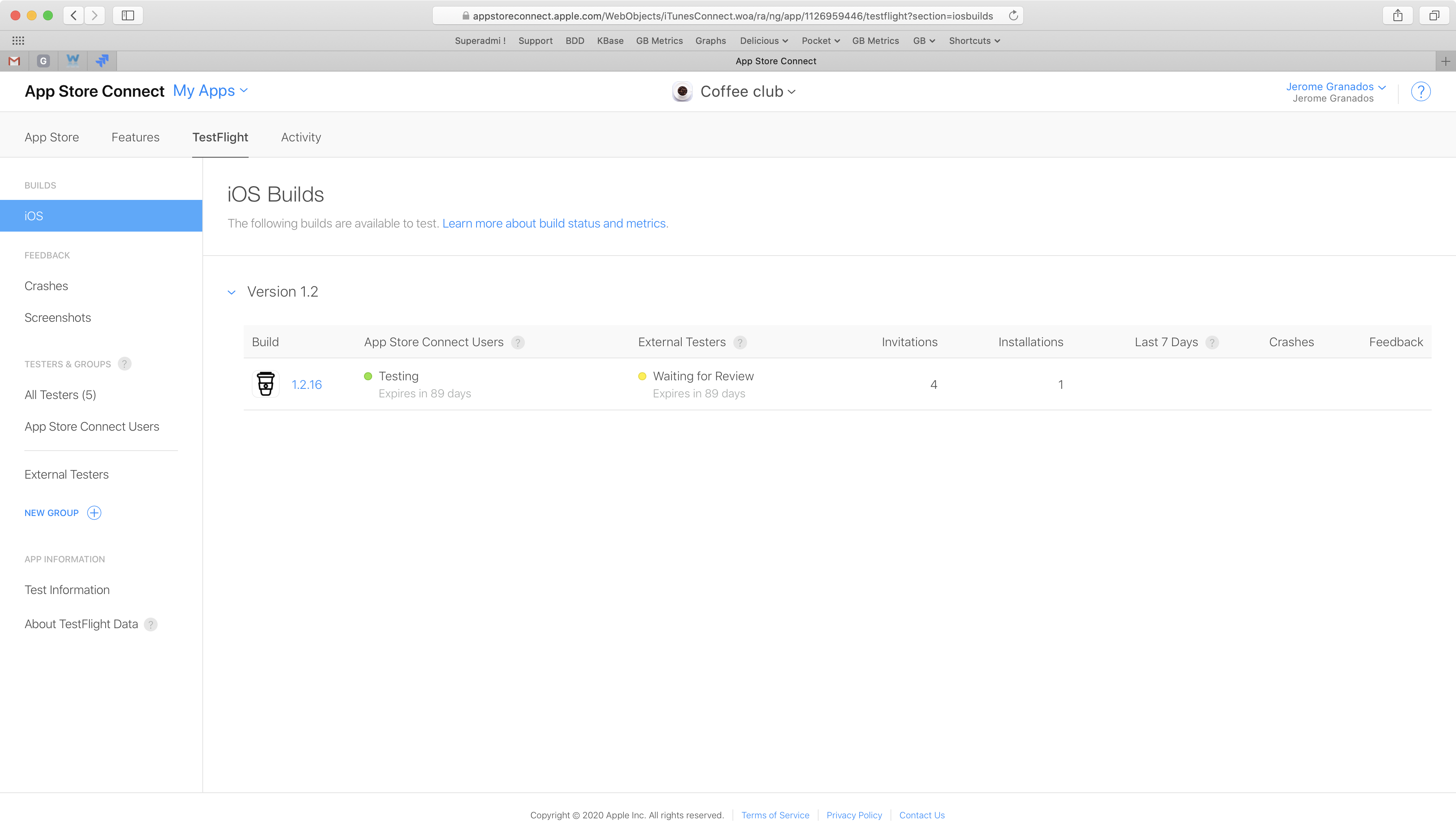 Captura de tela do iTunes Connect Captura de tela do iTunes Connect
