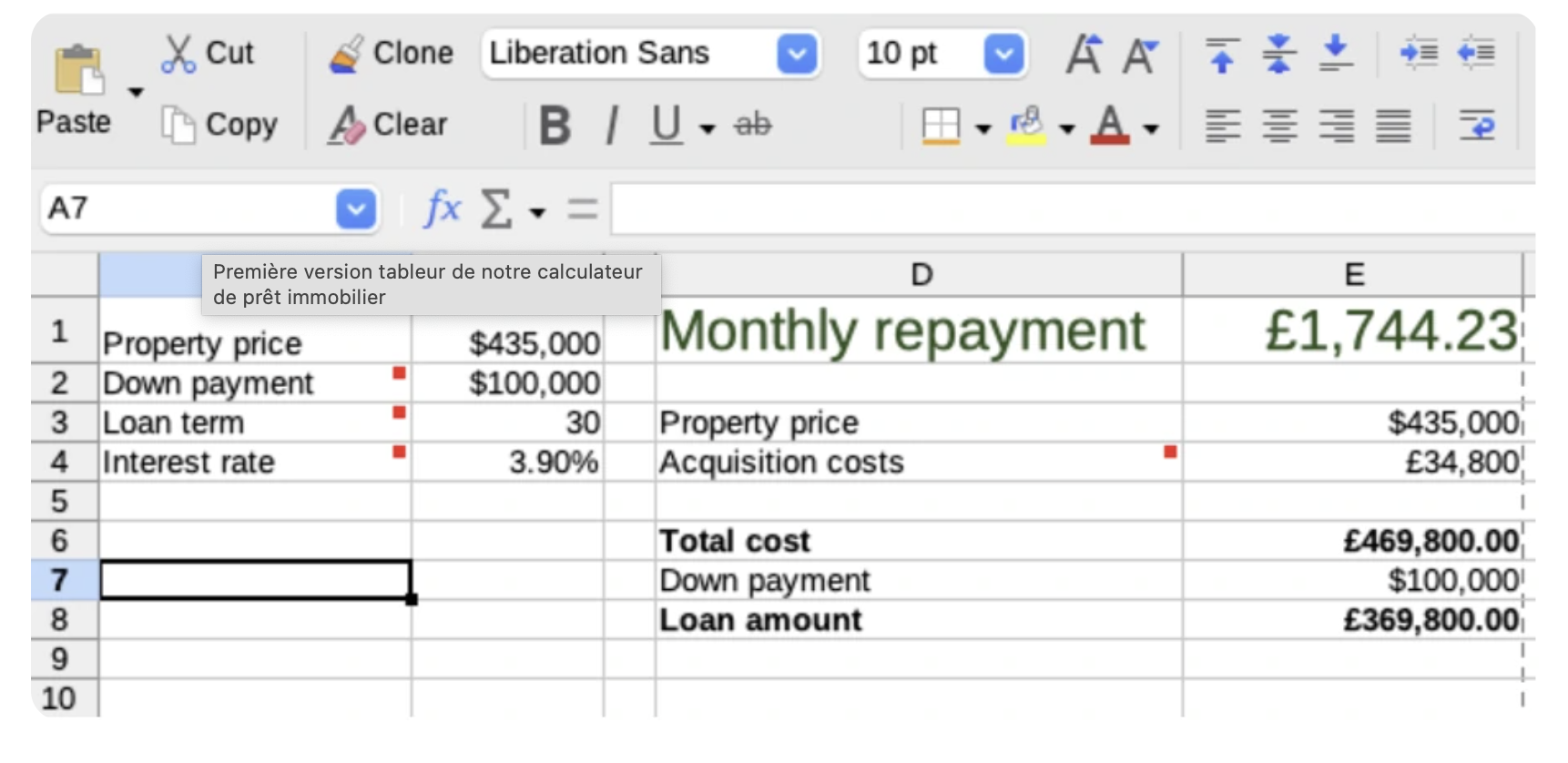 Primeira versão em planilha da nossa calculadora de hipoteca Primeira versão em planilha da nossa calculadora de hipoteca