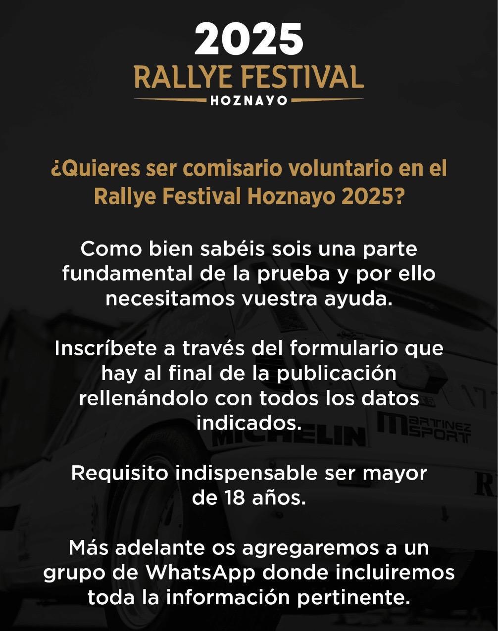 ¿Quieres ser comisario voluntario en el Rallye Festival Hoznayo 2025? 