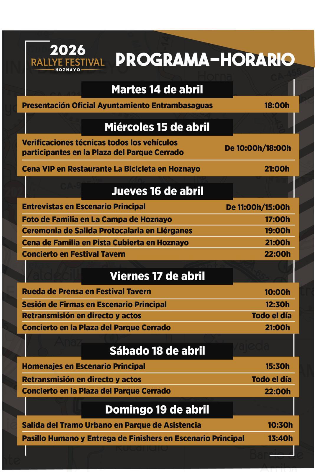Publicación programa horario Rallye Festival Hoznayo 2026 Publicación programa horario Rallye Festival Hoznayo 2026