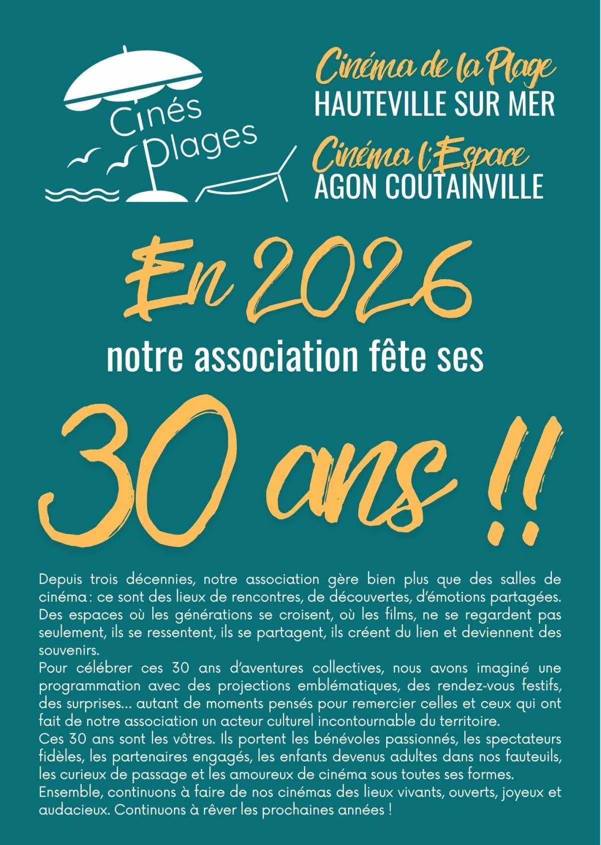 Spécial Cinéma ! "Les 30 ans de notre association" à Hauteville sur mer
