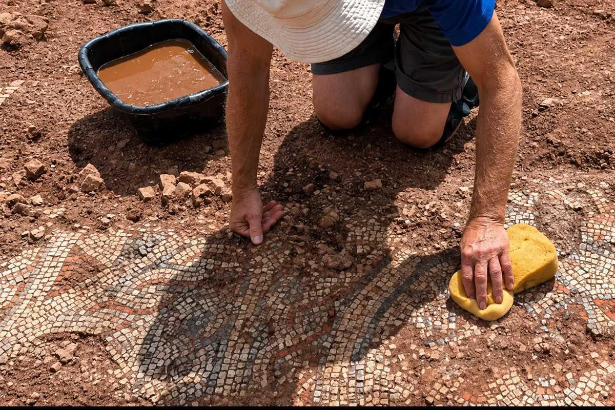 Roman mosaic excavated from Devon farmer's field Roman mosaic excavated from Devon farmer's field