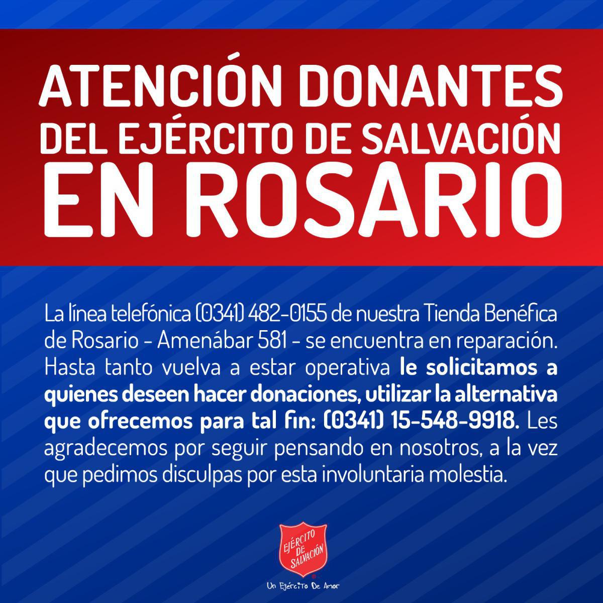 ¡Atención Donantes de Rosario! Número alternativo para donaciones