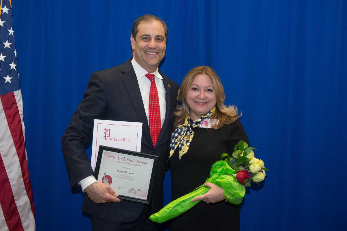 Doreen P. Cugno of the St. George Theatre, honored by Senator Lanza