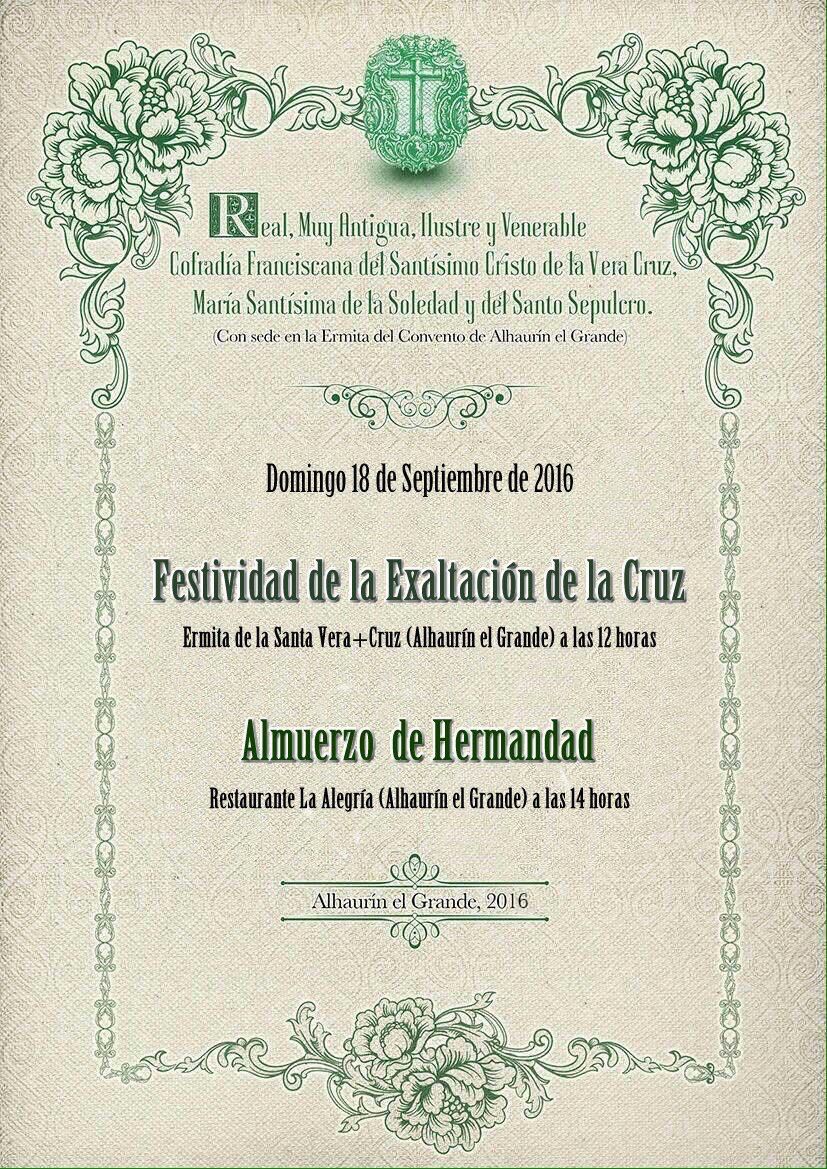 Festividad de la Exaltación de la Cruz y Almuerzo de Hermandad Festividad de la Exaltación de la Cruz y Almuerzo de Hermandad