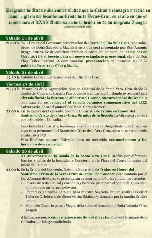 Día de la Cruz 2018. Alhaurín el Grande. Programa de actos y cultos. Día de la Cruz 2018. Alhaurín el Grande. Programa de actos y cultos.